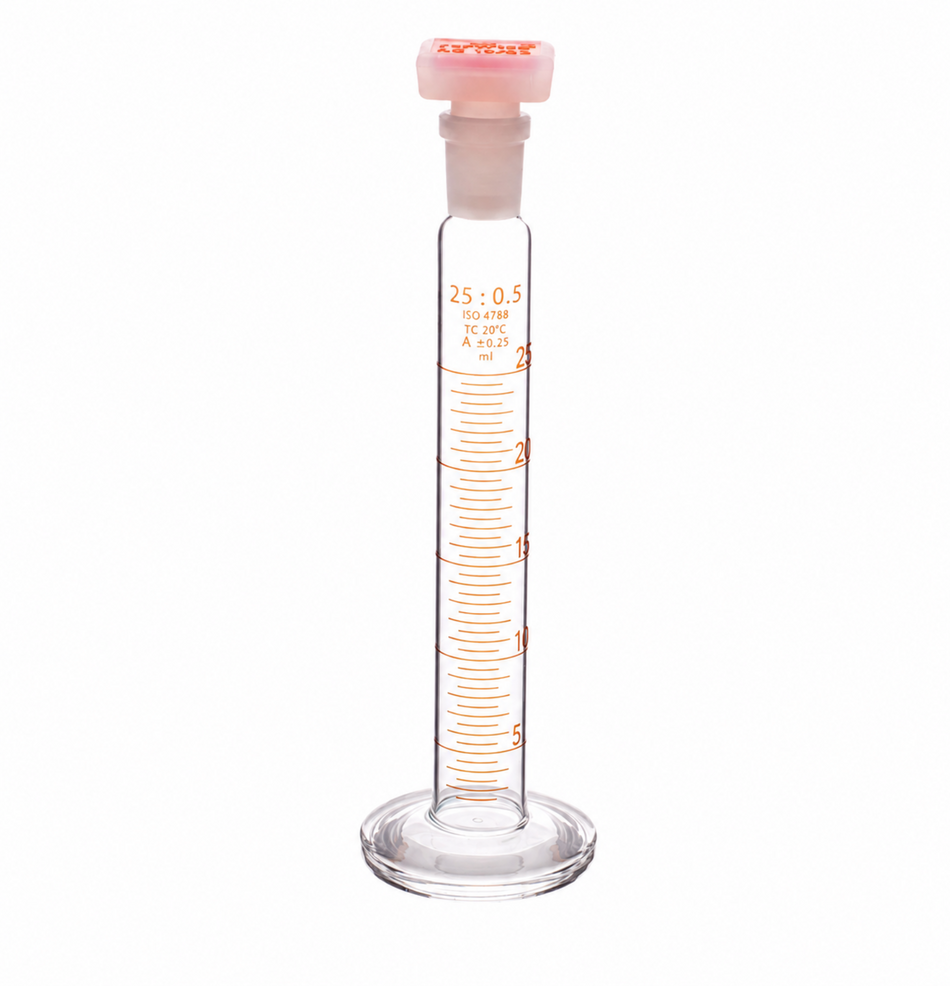 Measuring Cylinder, With Round Glass Base and PP Super Stopper™, ISO “Class A”