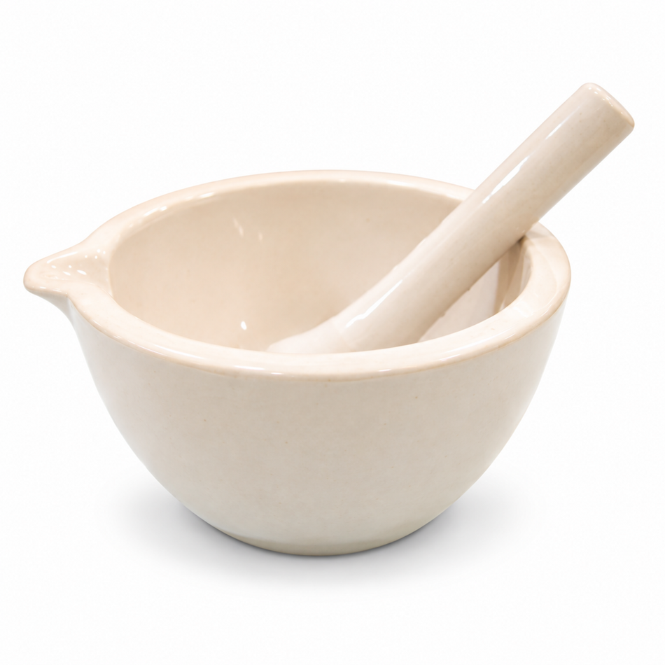 GLS Porcelain Mortar & Pestle Set Full Glazed 25–1500ml Capacity for High-Temperature Laboratory Applications