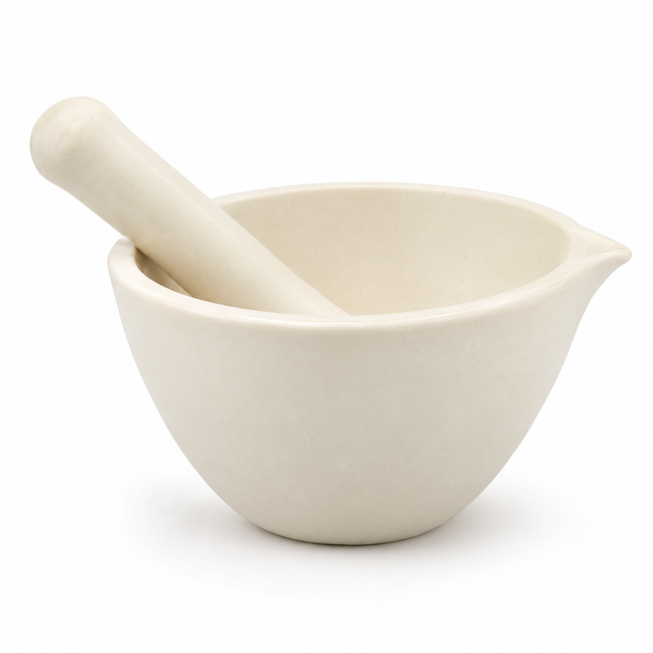 Porcelain Mortar & Pestle Set, Rough Grinding Form