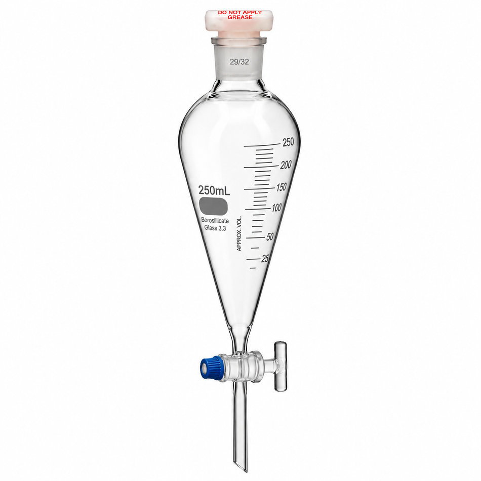 Separating Funnel Squibb Shape Borosilicate Glass Graduated With Polythene Stopper