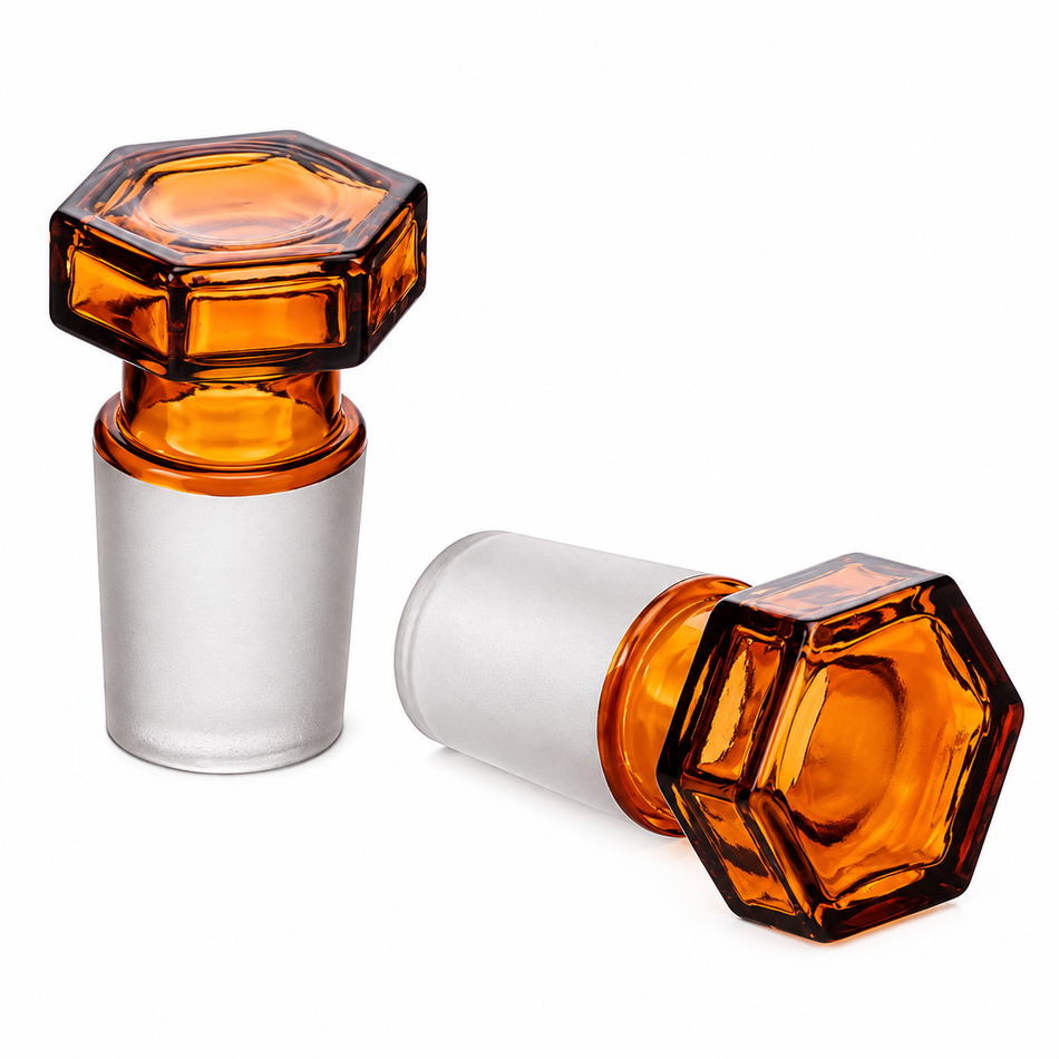 Stopper Glass, Amber Hollow Hexagonal Head