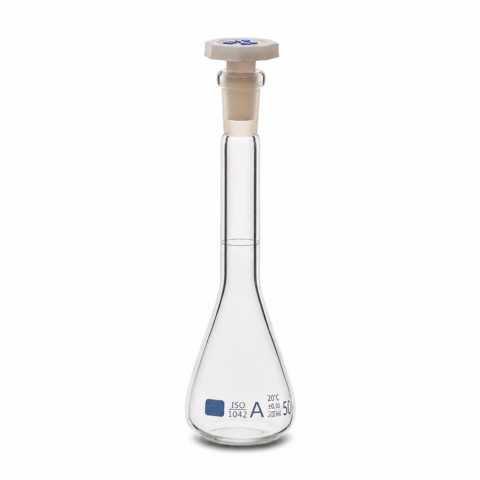 Volumetric Flask Trapezoidal Borosilicate Glass With PP Stopper ISO Class A