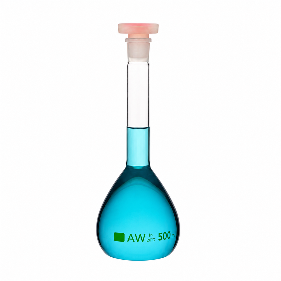 Volumetric Flask Wide Mouth Borosilicate Glass With Interchangeable PP Stopper ASTM Class A