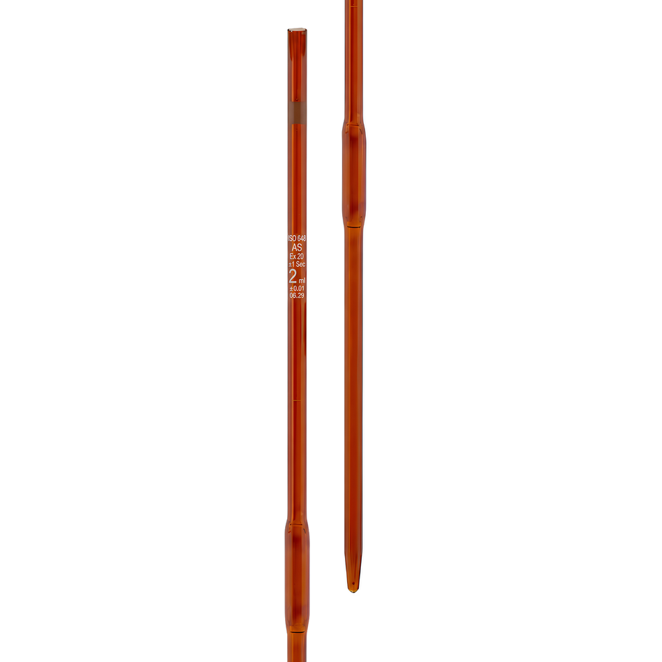 Volumetric Pipette Borosilicate Glass Amber With One Mark Bulb Type ISO Class AS
