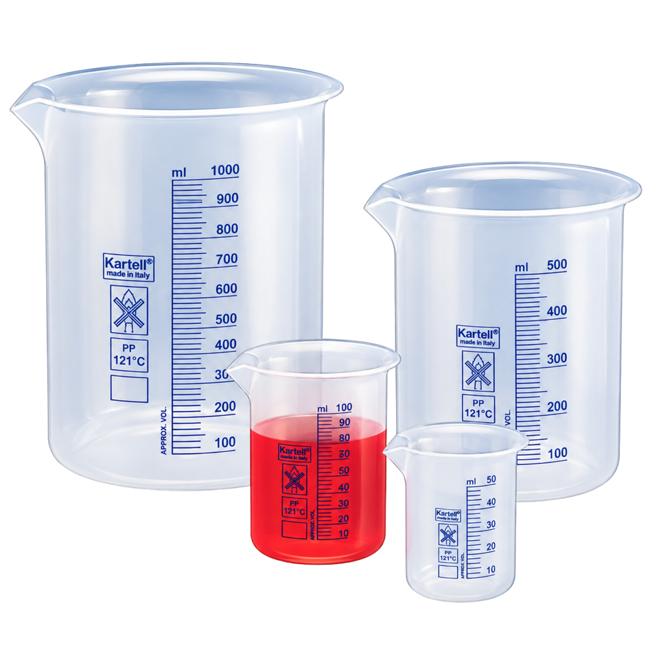 Kartell Beaker Polypropylene Low Form Class B Blue Graduations