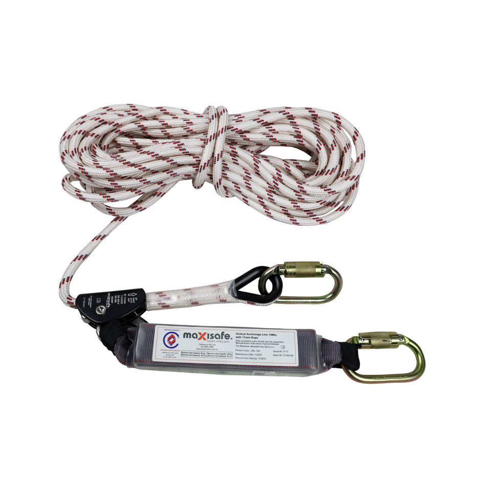 Maxisafe 15m Rope Line with Adjuster and Shock Absorber 140kg Rated