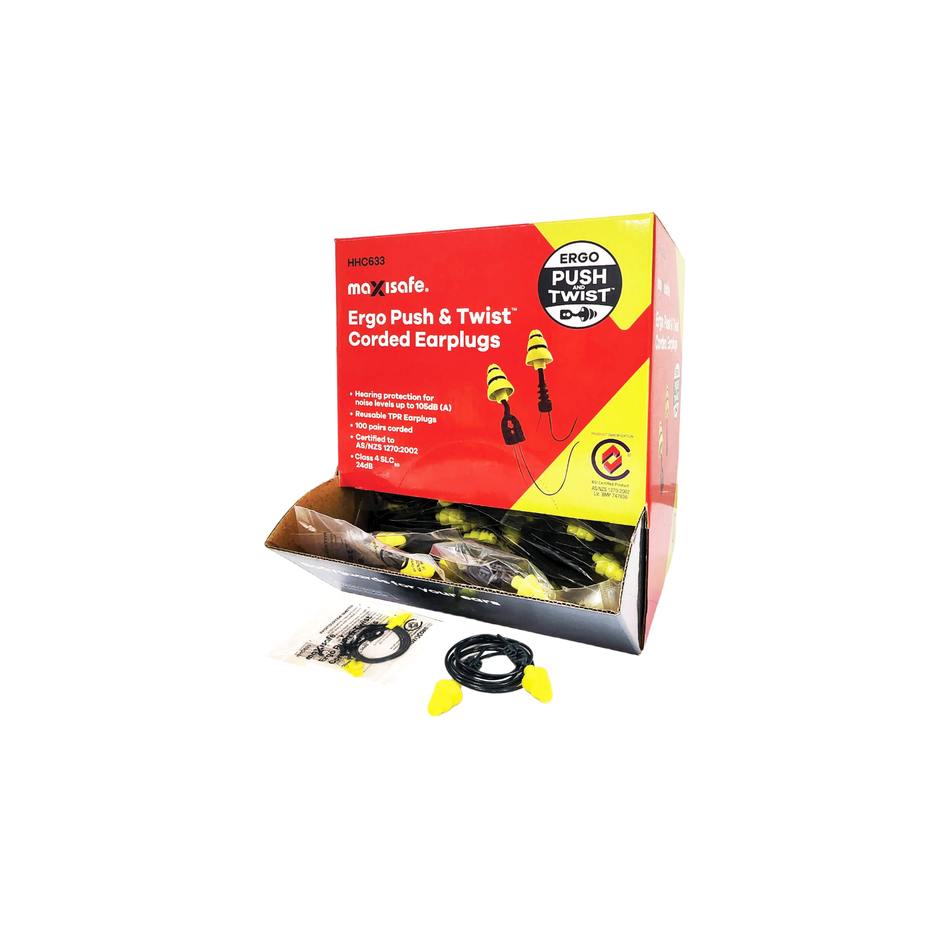 Maxisafe Ergo Push and Twist Corded Earplugs Class 4