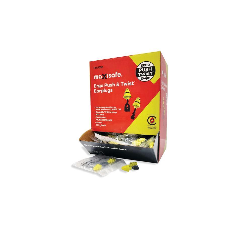 Maxisafe Ergo Push and Twist Uncorded Earplugs Class 4