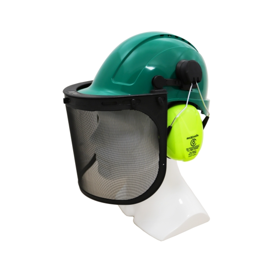 Maxisafe Forestry Kit Green Helmet with Mesh Visor and Earmuff