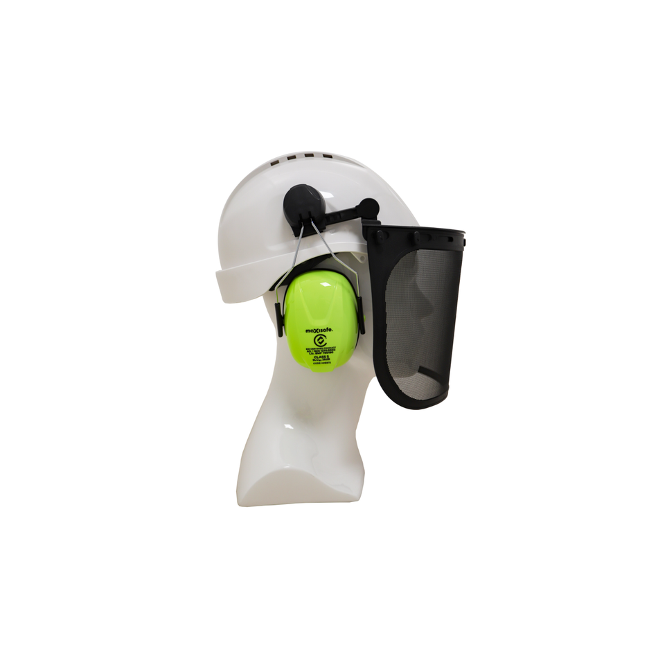 Maxisafe Forestry Kit White Helmet with Mesh Visor and Earmuffs