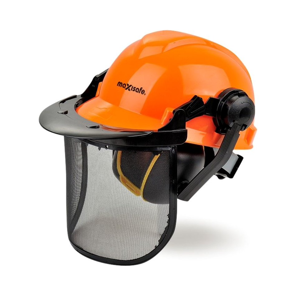 Maxisafe Forestry Kit Orange Hard Hat Mesh Visor and Earmuffs