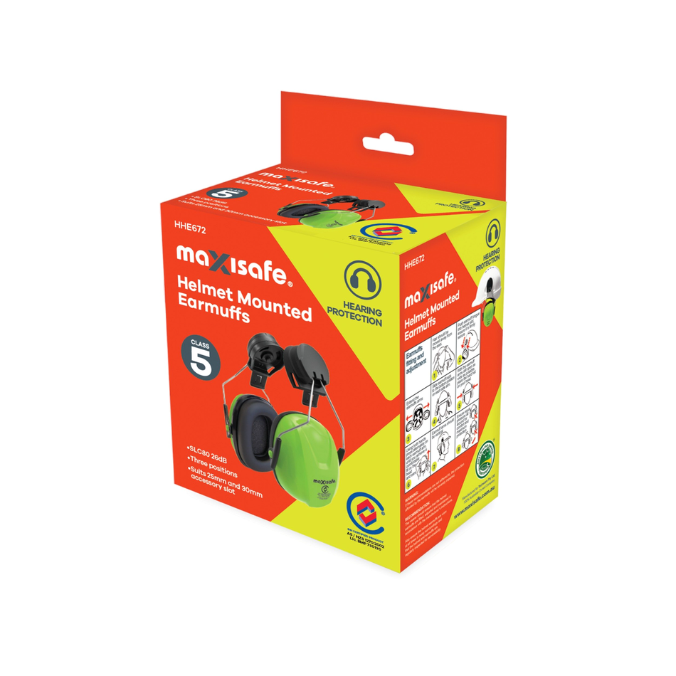 Maxisafe Helmet Mounted Earmuffs 26dB Class 5