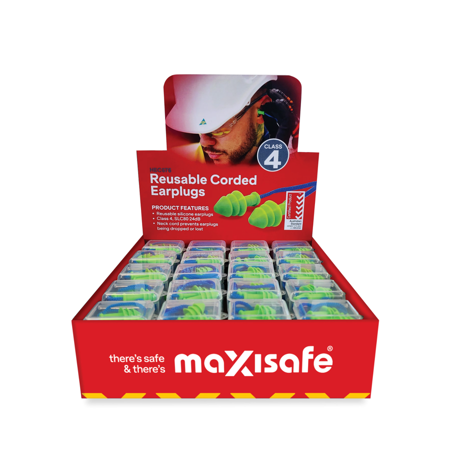 Maxisafe MaxiPlug Reusable Corded Earplugs Class 4