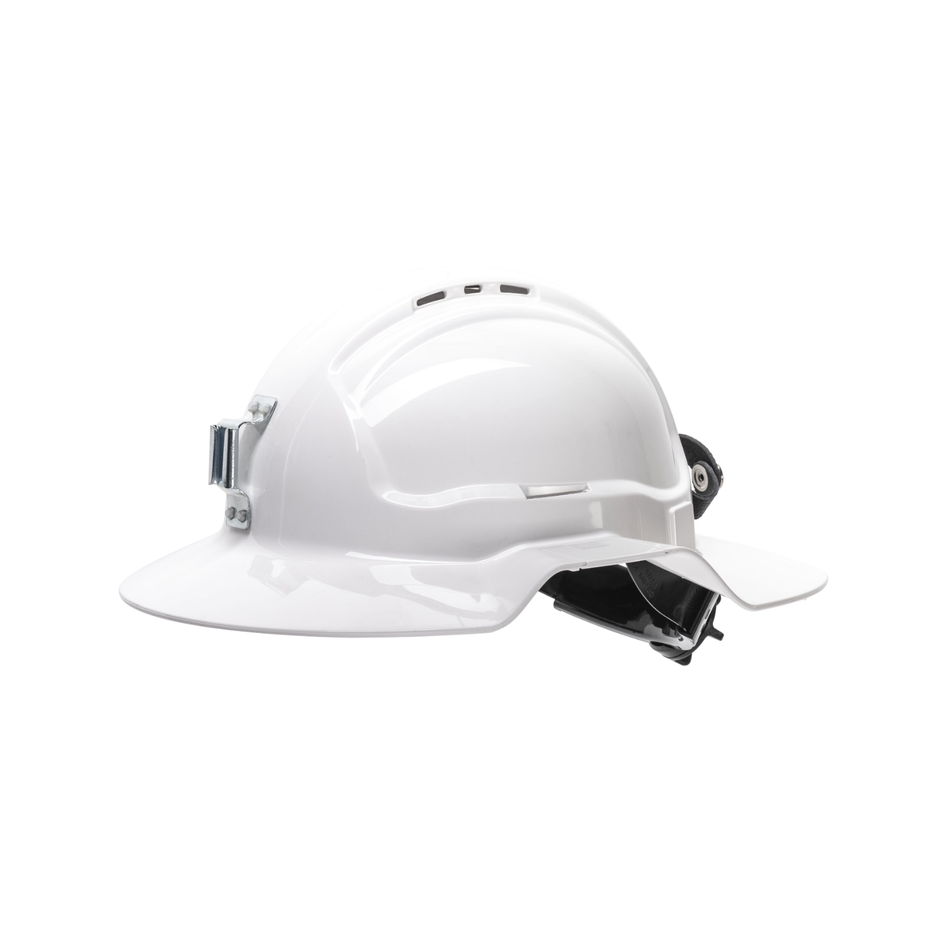 Maxisafe White Broadbrim Hard Hat with Metal Miners Bracket