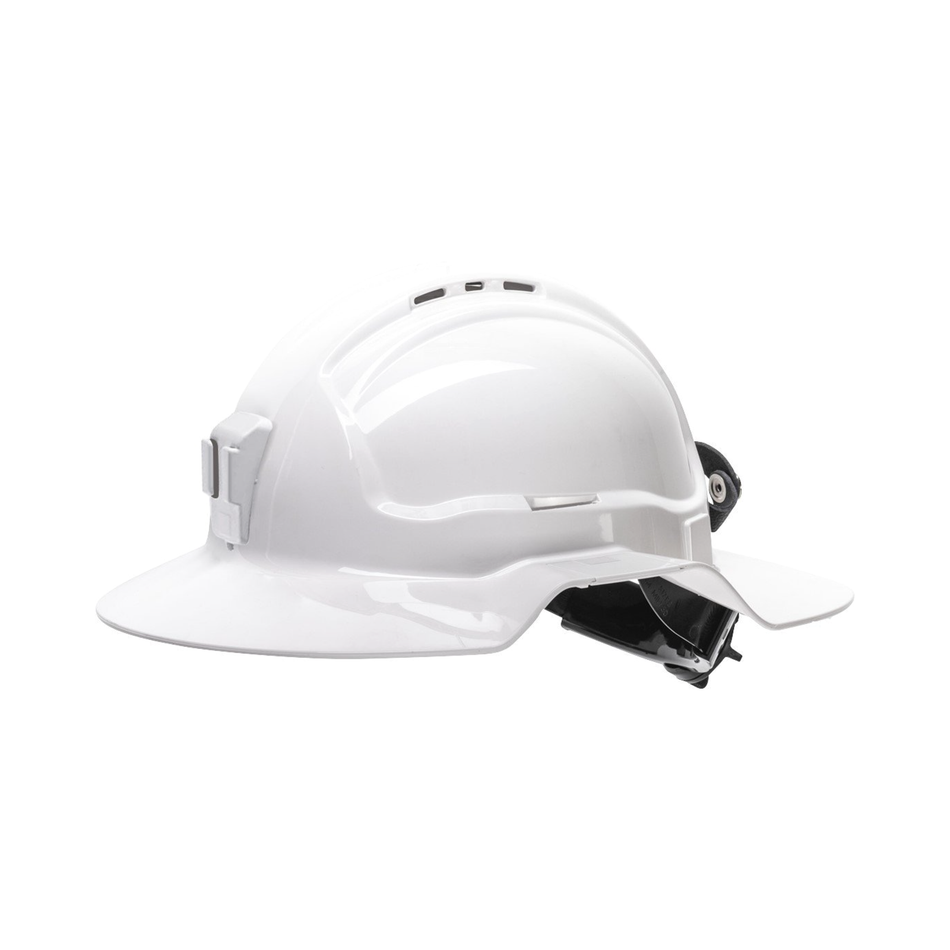Maxisafe White Broadbrim Hard Hat with Plastic Miners Bracket