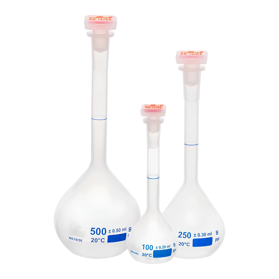 PP, Volumetric Flasks Class B with NS Stoppers Printed