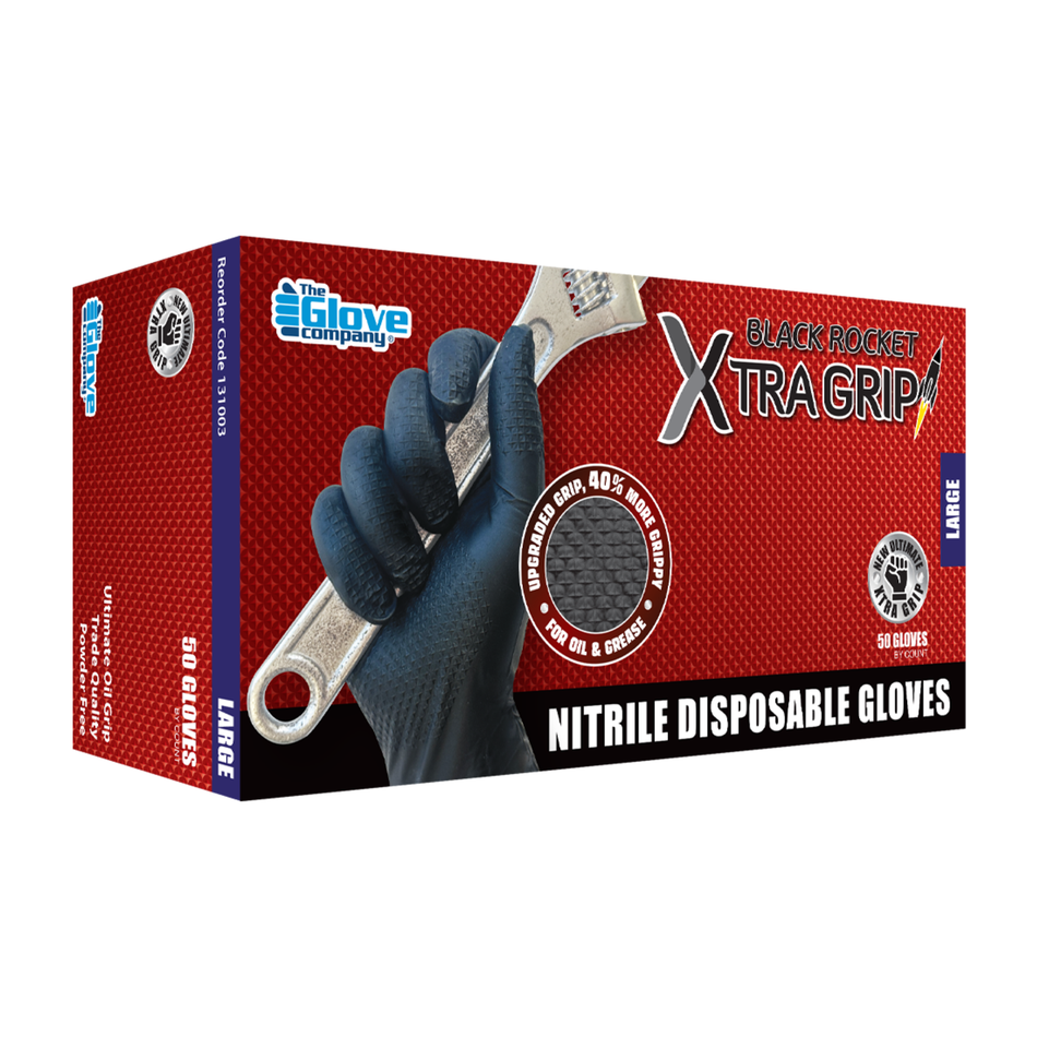TGC Black Rocket Xtra Grip Disposable Gloves