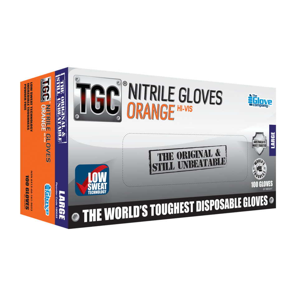 TGC Hi-Vis Orange Nitrile Disposable Gloves